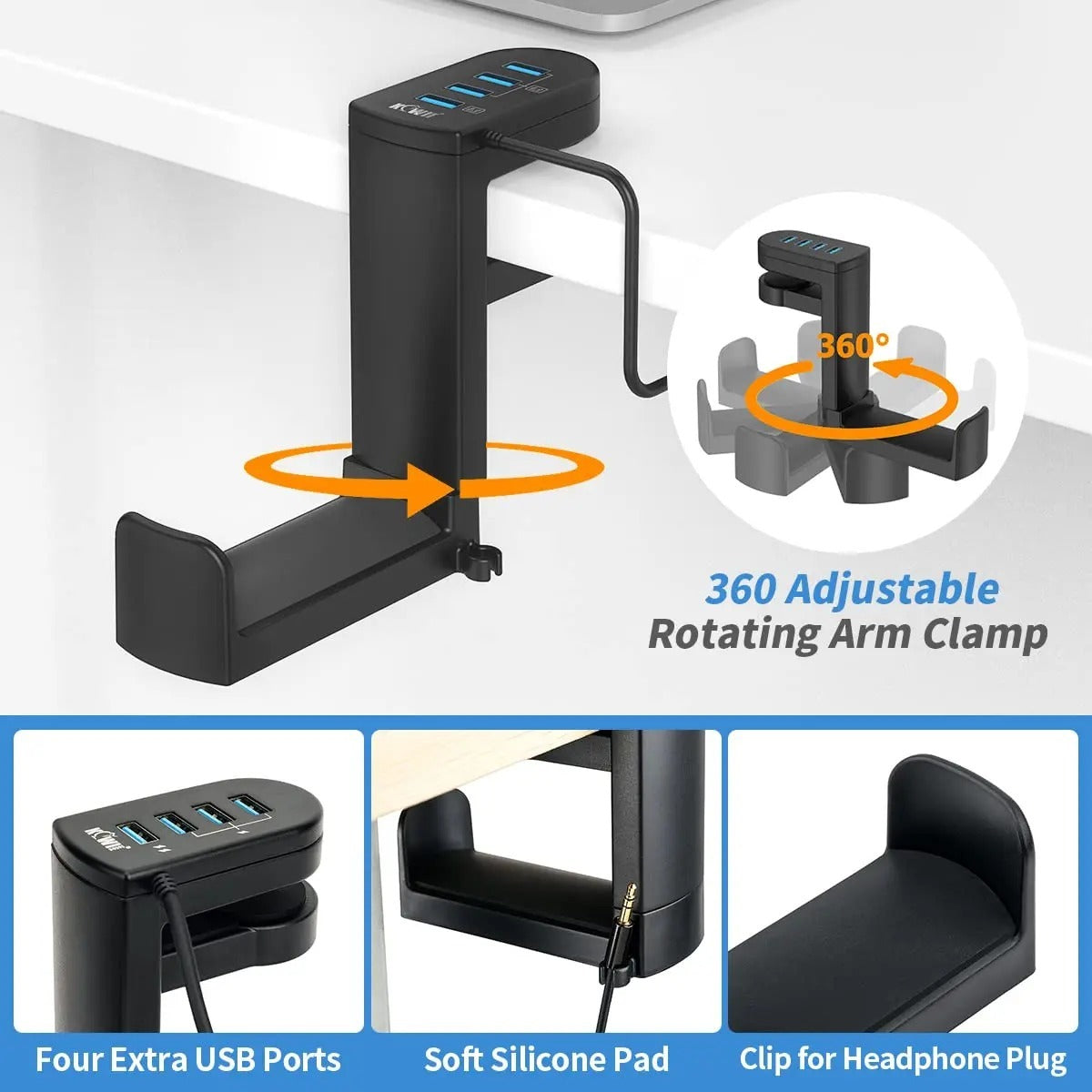 34 Under Desk Headphone Bracket USB — image 3